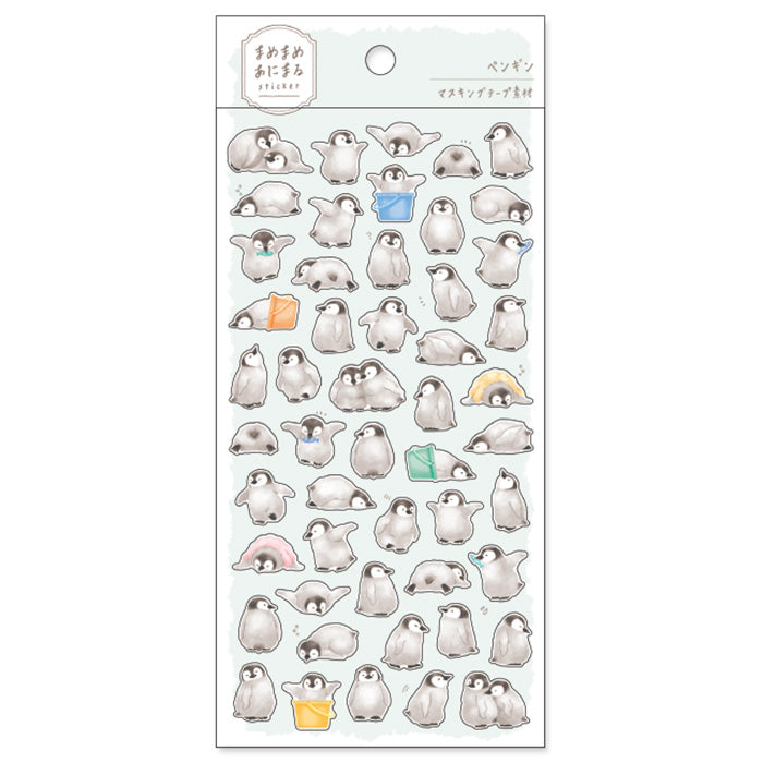 Mind Wave Sticker Mamemame Animal Penguin  Adorable washi stickers featuring cute and playful penguins. Perfect for sprucing up planners, cards, and papercraft projects, these stickers add a touch of cuteness to any project.