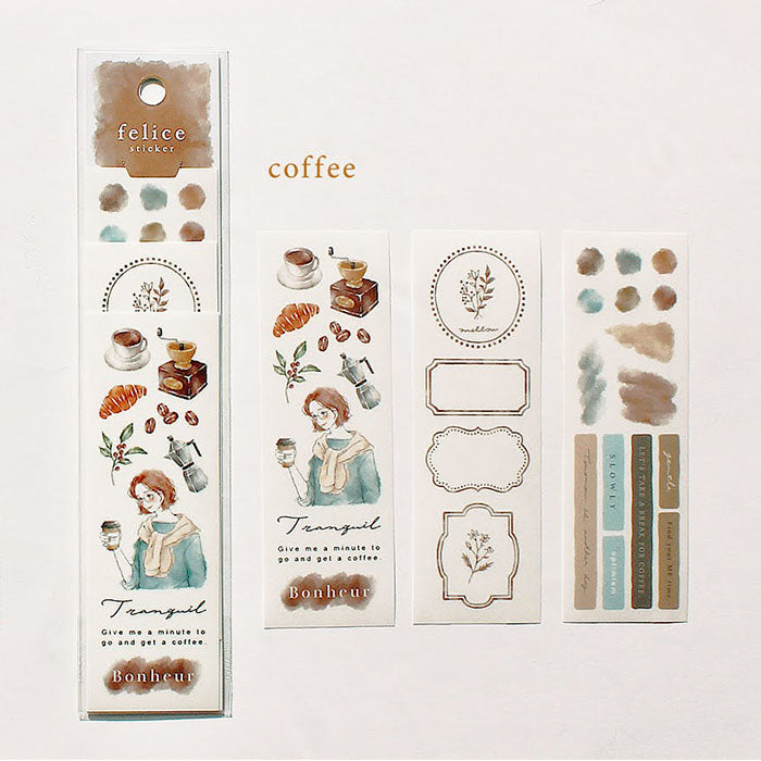 Mind Wave Felice Sticker Coffee  Set of color-coordinated stickers. These Japanese stickers are perfect for planners, notebooks, and other papercraft projects. 