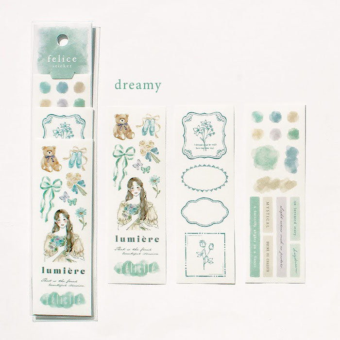 Mind Wave Felice Sticker Dreamy  Set of color-coordinated stickers. These Japanese stickers are perfect for planners, notebooks, and other papercraft projects. 