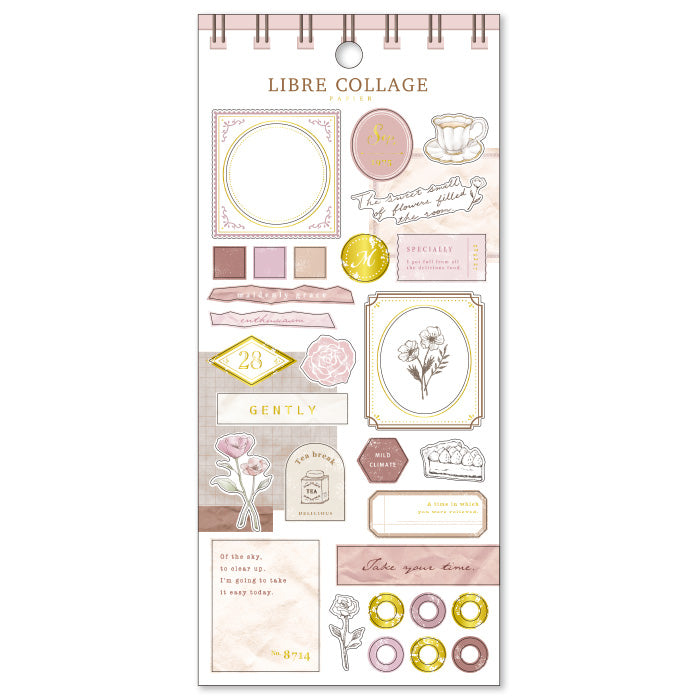 Mind Wave Libre Collage Papier Pink  Elevate your aesthetic with these exquisite vintage-inspired stickers crafted from textured Japanese cotton paper and embellished with elegant foil accents.
