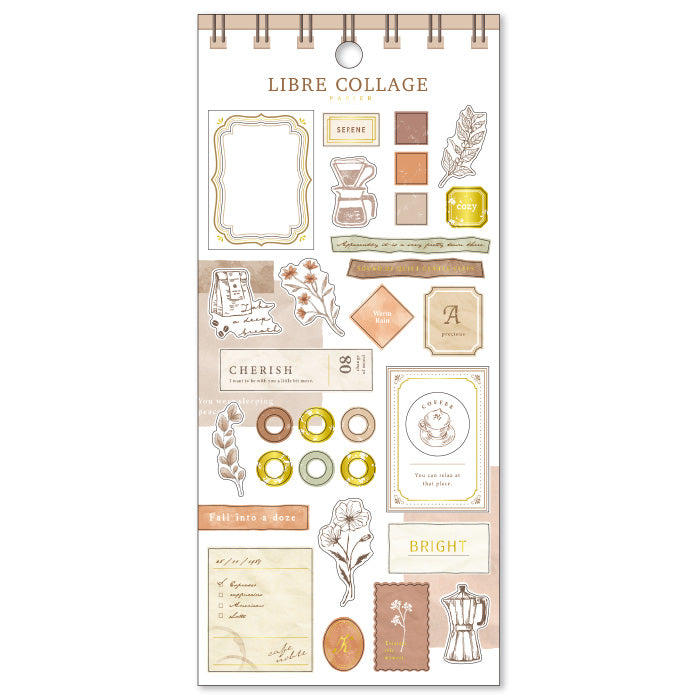 Mind Wave Libre Collage Papier Brown  Elevate your aesthetic with these exquisite vintage-inspired stickers crafted from textured Japanese cotton paper and embellished with elegant foil accents.