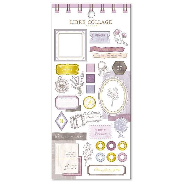 Mind Wave Libre Collage Papier Purple  Elevate your aesthetic with these exquisite vintage-inspired stickers crafted from textured Japanese cotton paper and embellished with elegant foil accents.