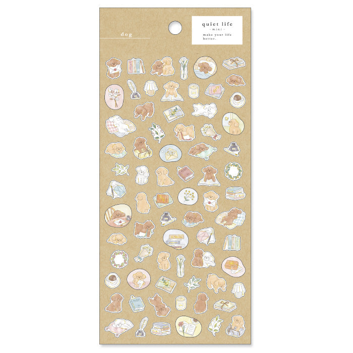 Mind Wave Quiet Life Mini Sticker Dog  Adorable washi stickers featuring cute animals. Perfect for sprucing up planners, cards, and papercraft projects, these stickers add a touch of cuteness to any project.