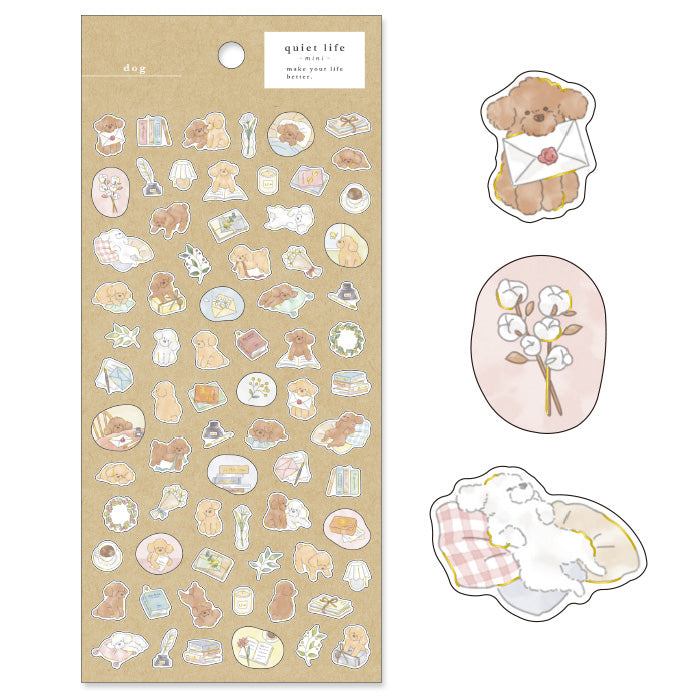 Mind Wave Quiet Life Mini Sticker Dog  Adorable washi stickers featuring cute animals. Perfect for sprucing up planners, cards, and papercraft projects, these stickers add a touch of cuteness to any project.