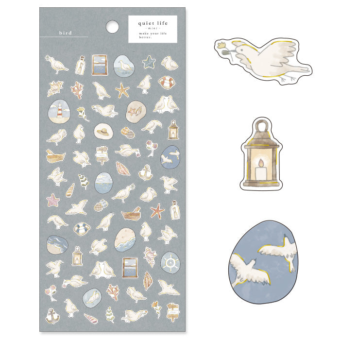 Mind Wave Quiet Life Mini Sticker Bird  Adorable washi stickers featuring cute animals. Perfect for sprucing up planners, cards, and papercraft projects, these stickers add a touch of cuteness to any project.