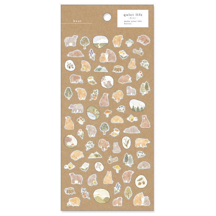 Mind Wave Quiet Life Mini Sticker Bear  Adorable washi stickers featuring cute animals. Perfect for sprucing up planners, cards, and papercraft projects, these stickers add a touch of cuteness to any project.