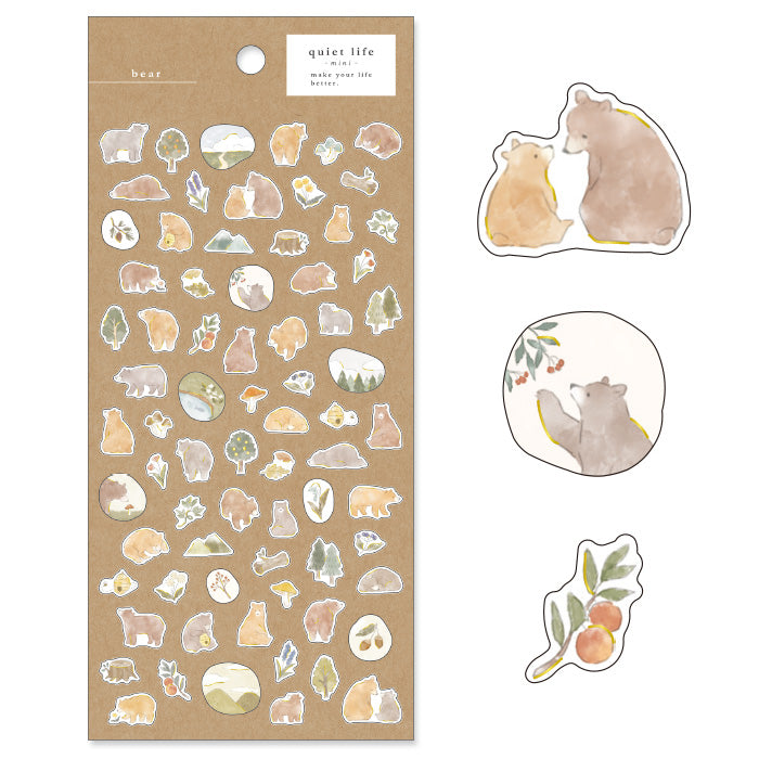 Mind Wave Quiet Life Mini Sticker Bear  Adorable washi stickers featuring cute animals. Perfect for sprucing up planners, cards, and papercraft projects, these stickers add a touch of cuteness to any project.
