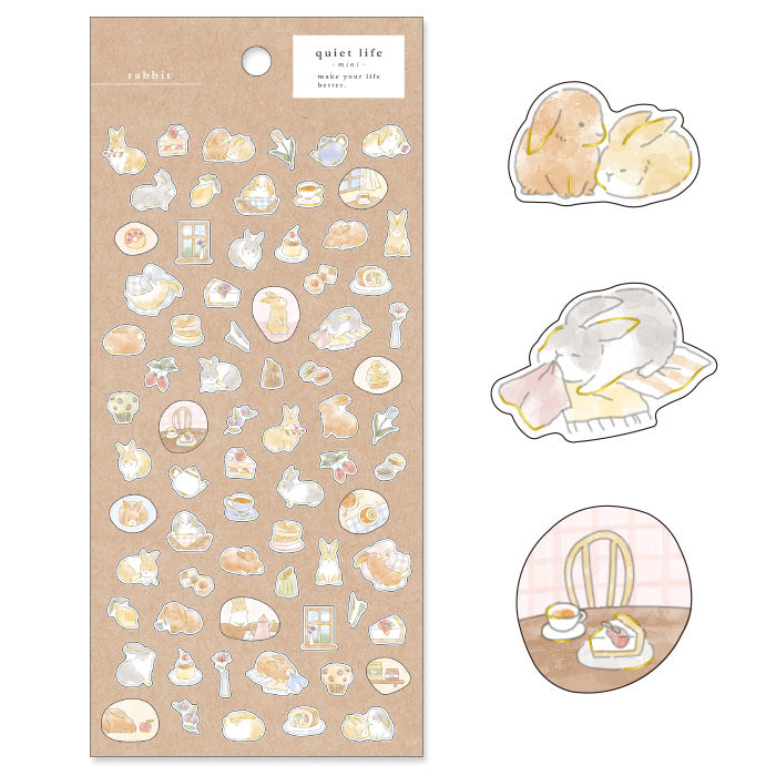 Mind Wave Quiet Life Mini Sticker Rabbit  Adorable washi stickers featuring cute animals. Perfect for sprucing up planners, cards, and papercraft projects, these stickers add a touch of cuteness to any project.