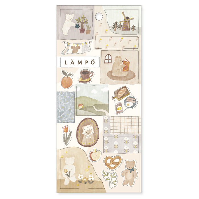 Mind Wave LÄMPÖ Sticker Morning With a Bear  Cute stickers. These Japanese stickers are perfect for planners, notebooks, and other papercraft projects. 