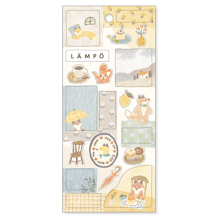Mind Wave LÄMPÖ Sticker Fox and Rain  Cute stickers. These Japanese stickers are perfect for planners, notebooks, and other papercraft projects. 