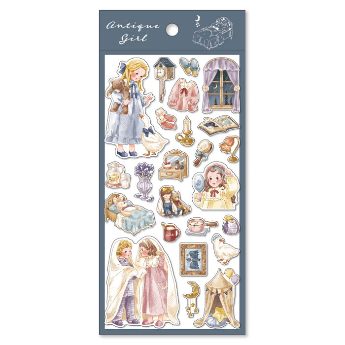 Mind Wave Antique Girl Sticker Good Night Time  Enhance your papercraft projects with Mind Wave Girl Stickers. These vintage style stickers feature cute girls and are perfect for planners, notebooks, and more. 