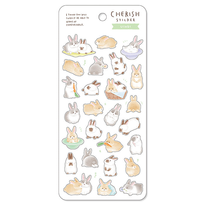 Mind Wave Cherish Sticker Usagi Rabbit  Adorable washi stickers featuring cute and playful animals. Perfect for sprucing up planners, cards, and papercraft projects, these stickers add a touch of cuteness to any project.