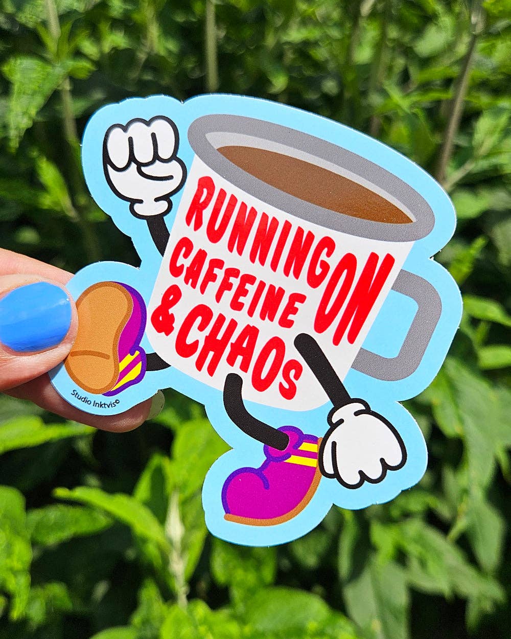 Vinyl Sticker Running on Caffeine &amp; Chaos