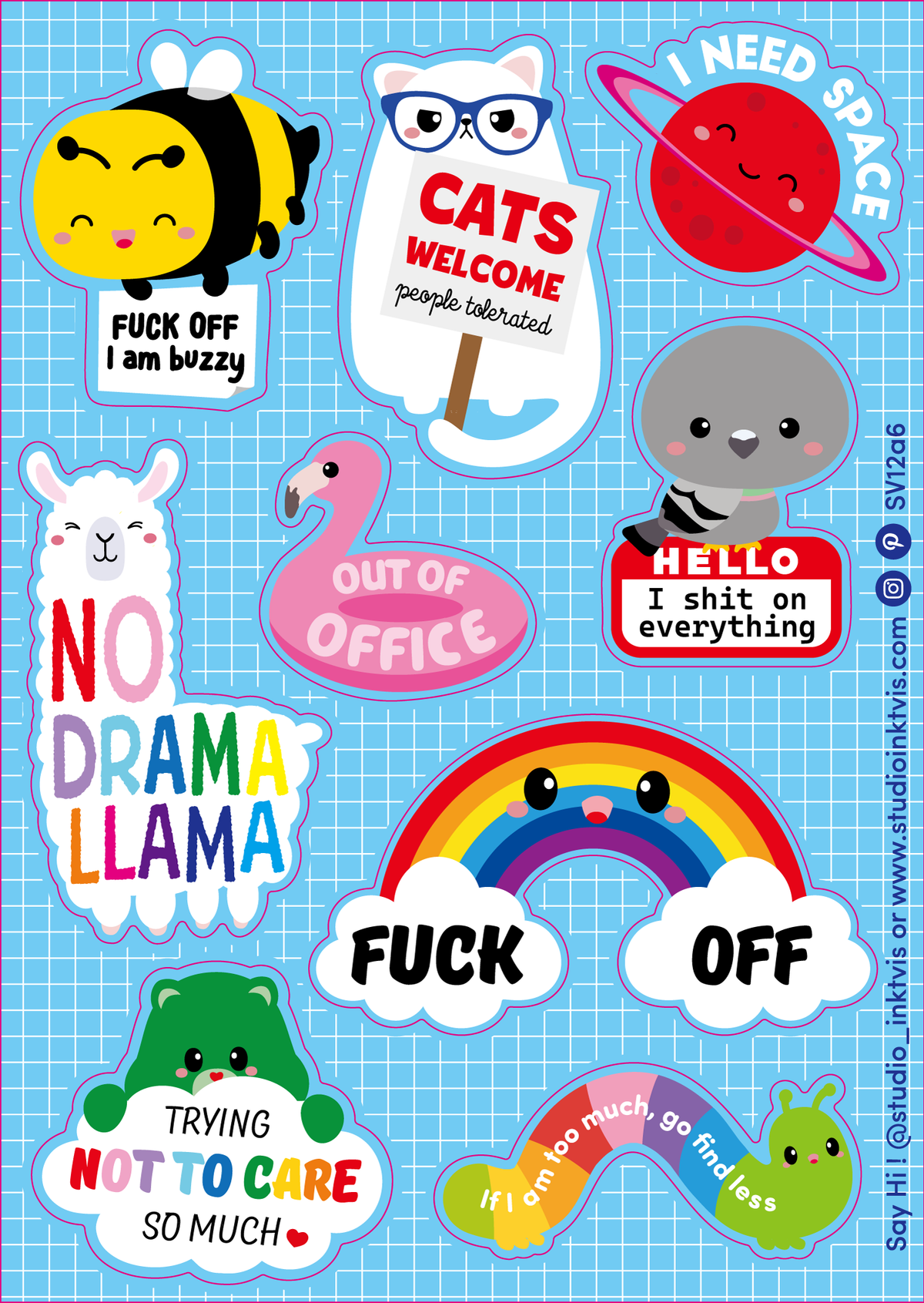 Vinyl Sticker Sheet Cute &amp; Sassy No Drama Llama
