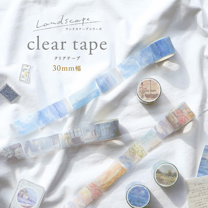 Mind Wave Clear Tape Landscape Morning Calm 30mm  Japanese PET -tape with beautiful illustration for decorating planners, journals and other papercraft projects with. 