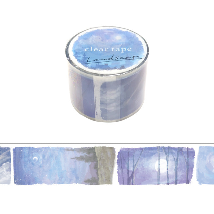 Mind Wave Clear Tape Landscape Moonlight 30mm  Japanese PET -tape with beautiful illustration for decorating planners, journals and other papercraft projects with. 