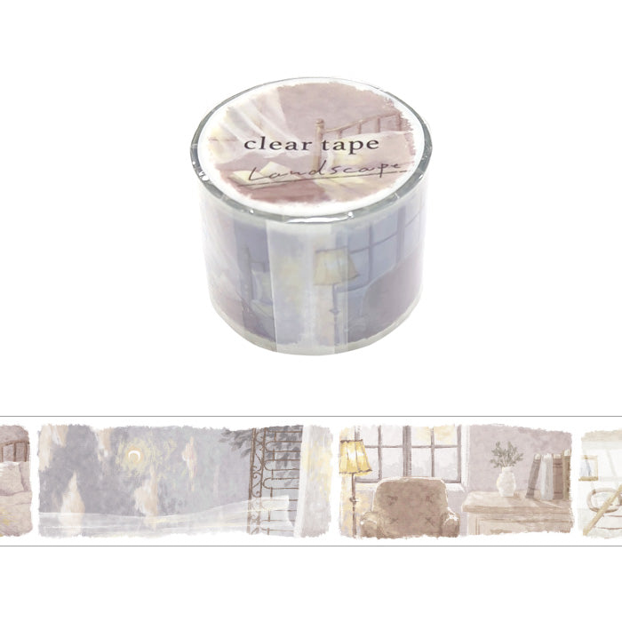 Mind Wave Clear Tape Landscape Late at Night 30mm  Japanese PET -tape with beautiful illustration for decorating planners, journals and other papercraft projects with. 