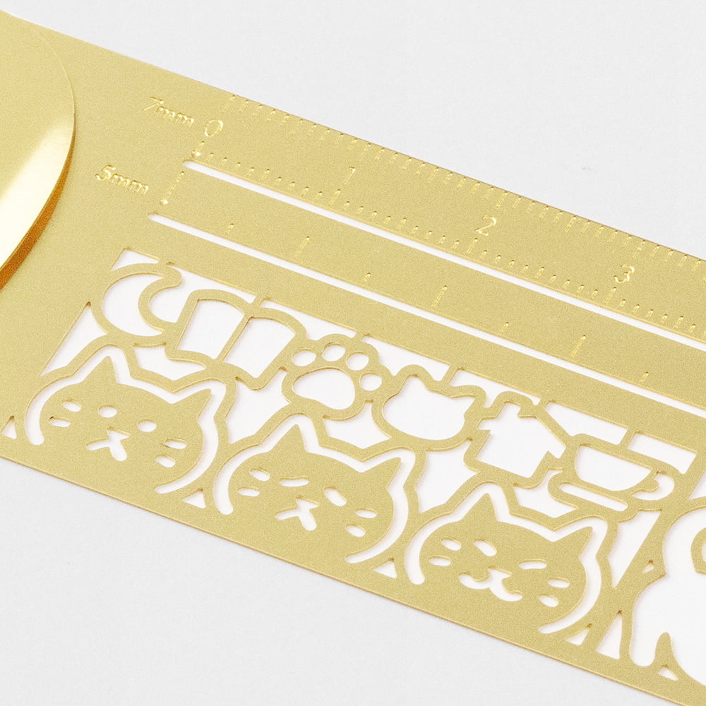 Midori Clip Ruler Cat Brass 2