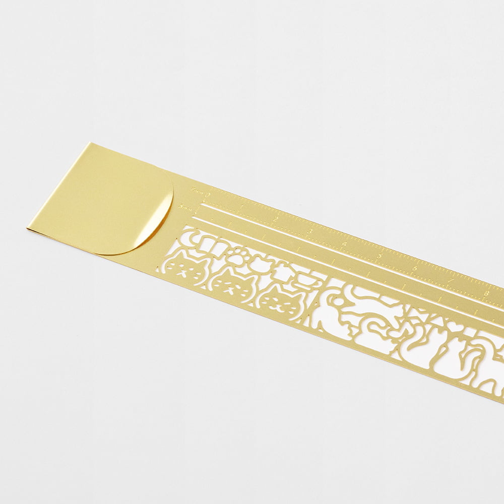 Midori Clip Ruler Cat Brass 5