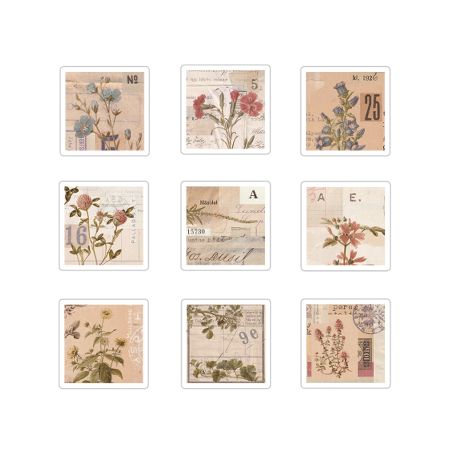 Floral Squares Flake Seal Stickers