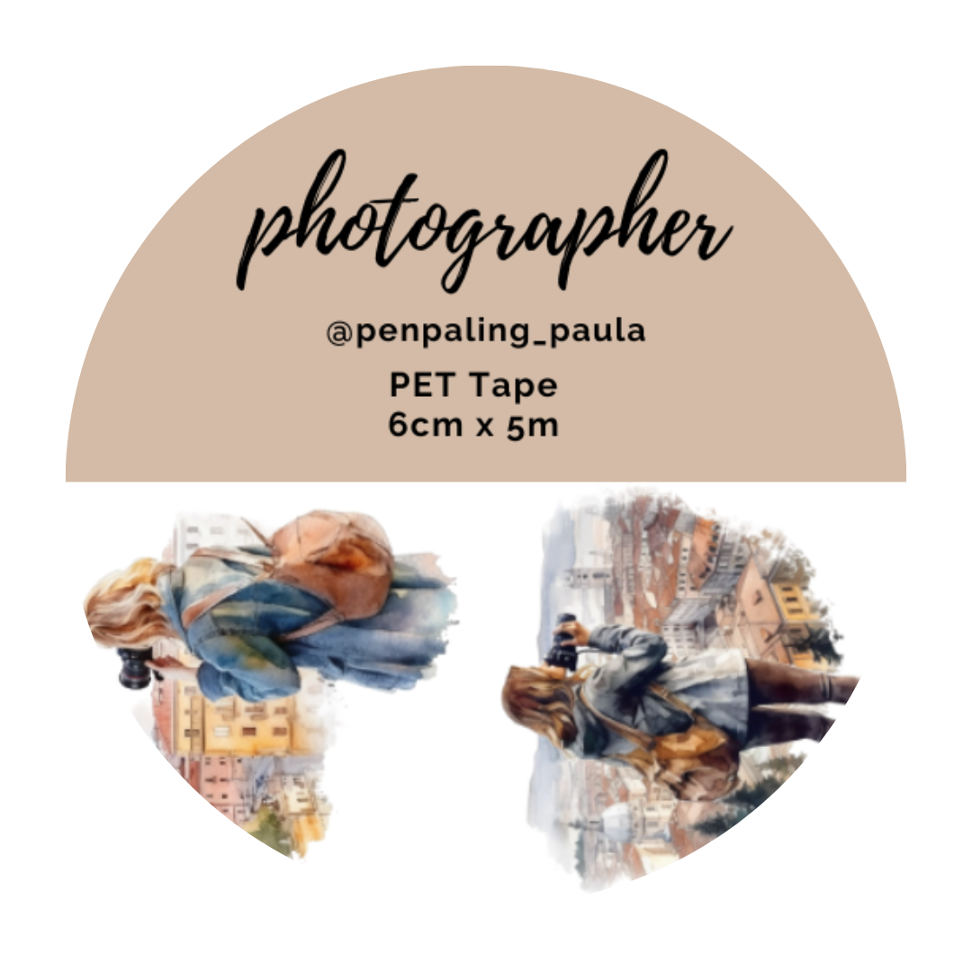 PET Tape with images of a girl and a cityscape, branded 'photographer @penpaling_paula'.