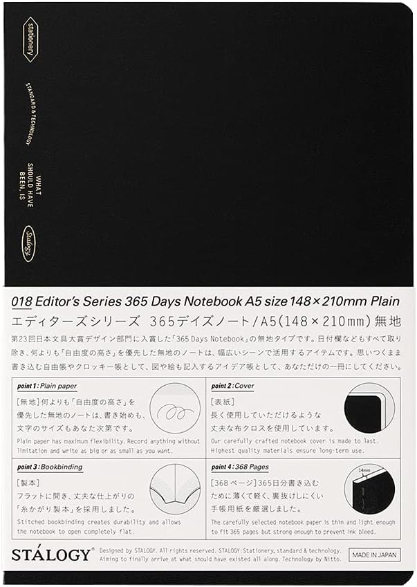 365 Day Notebook A5 Black Plain