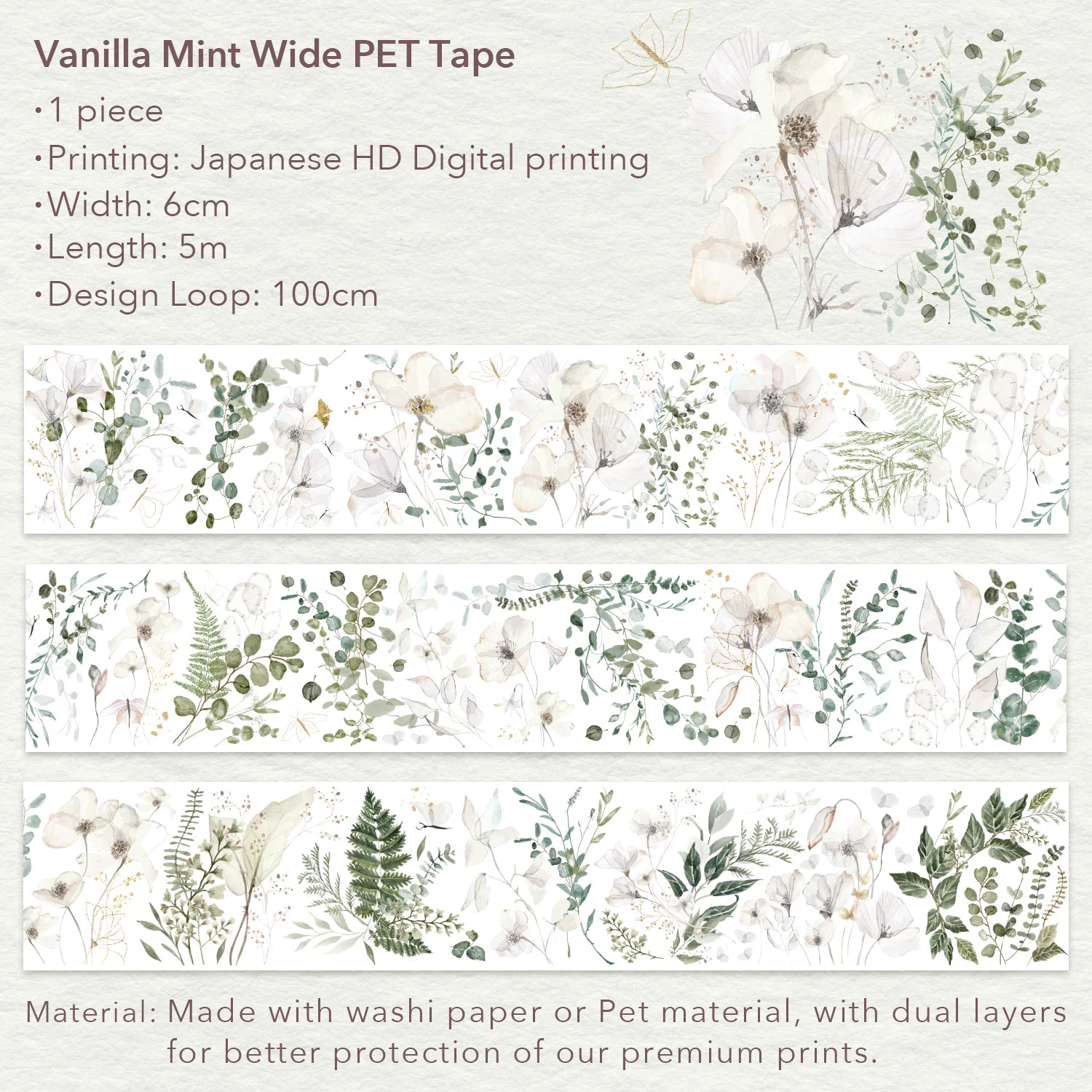 Vanilla Mint Wide Washitape 60mm