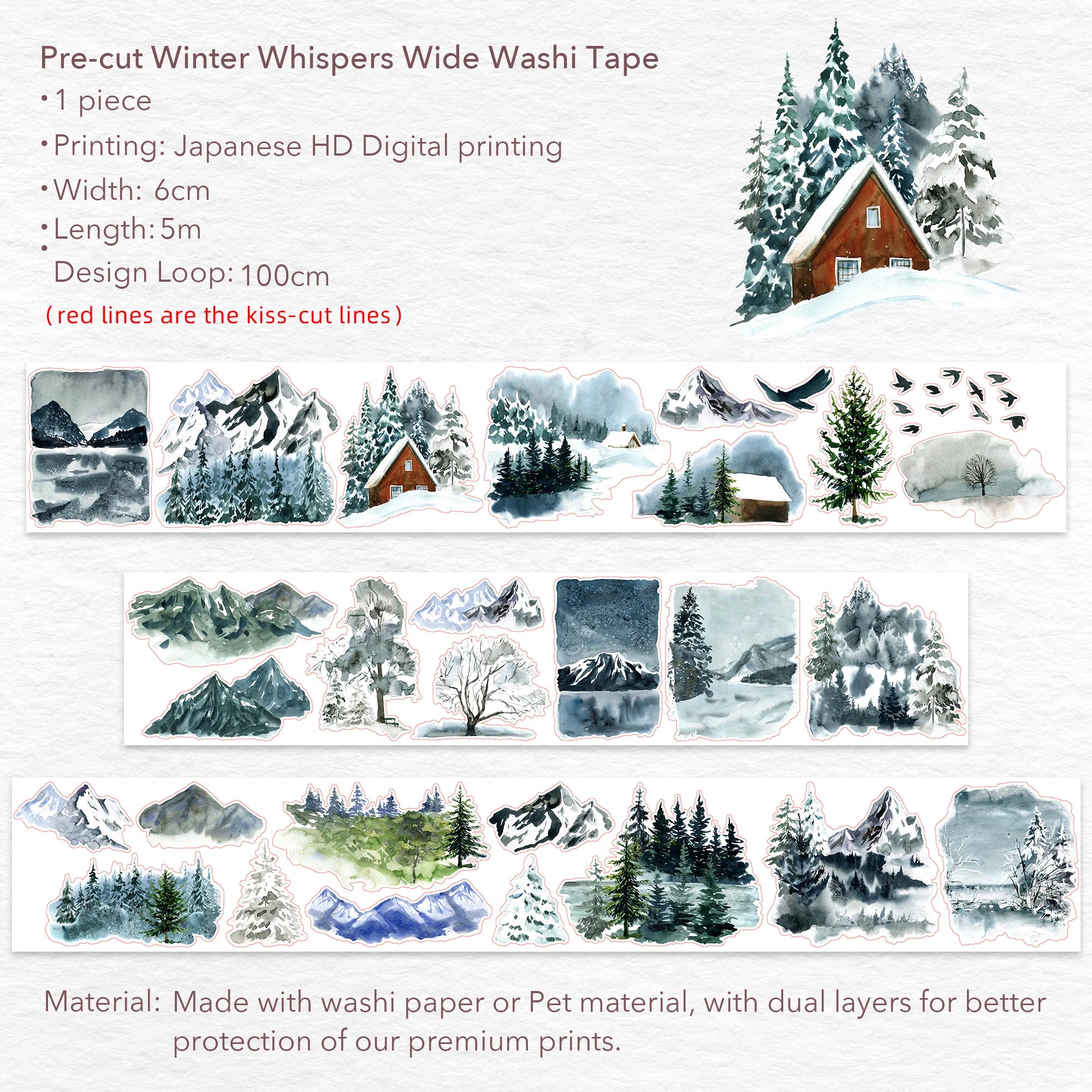 Winter Whispers Wide PET Tape - Pre-cut 60mm