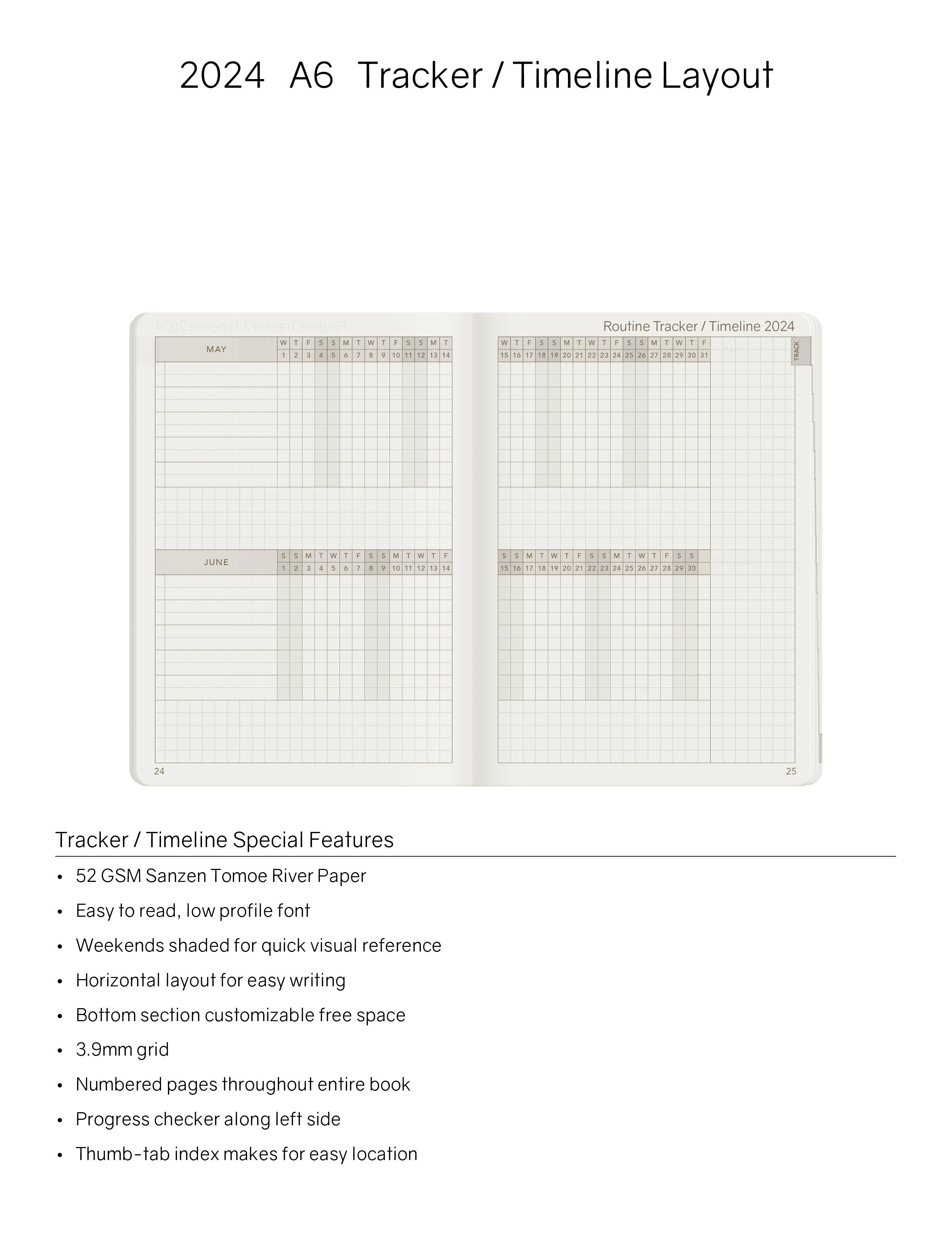 2024 A6 Weekly Planner - Midnight Sky (Black) - 52gsm Tomoe River Paper (Stacked Weekends)