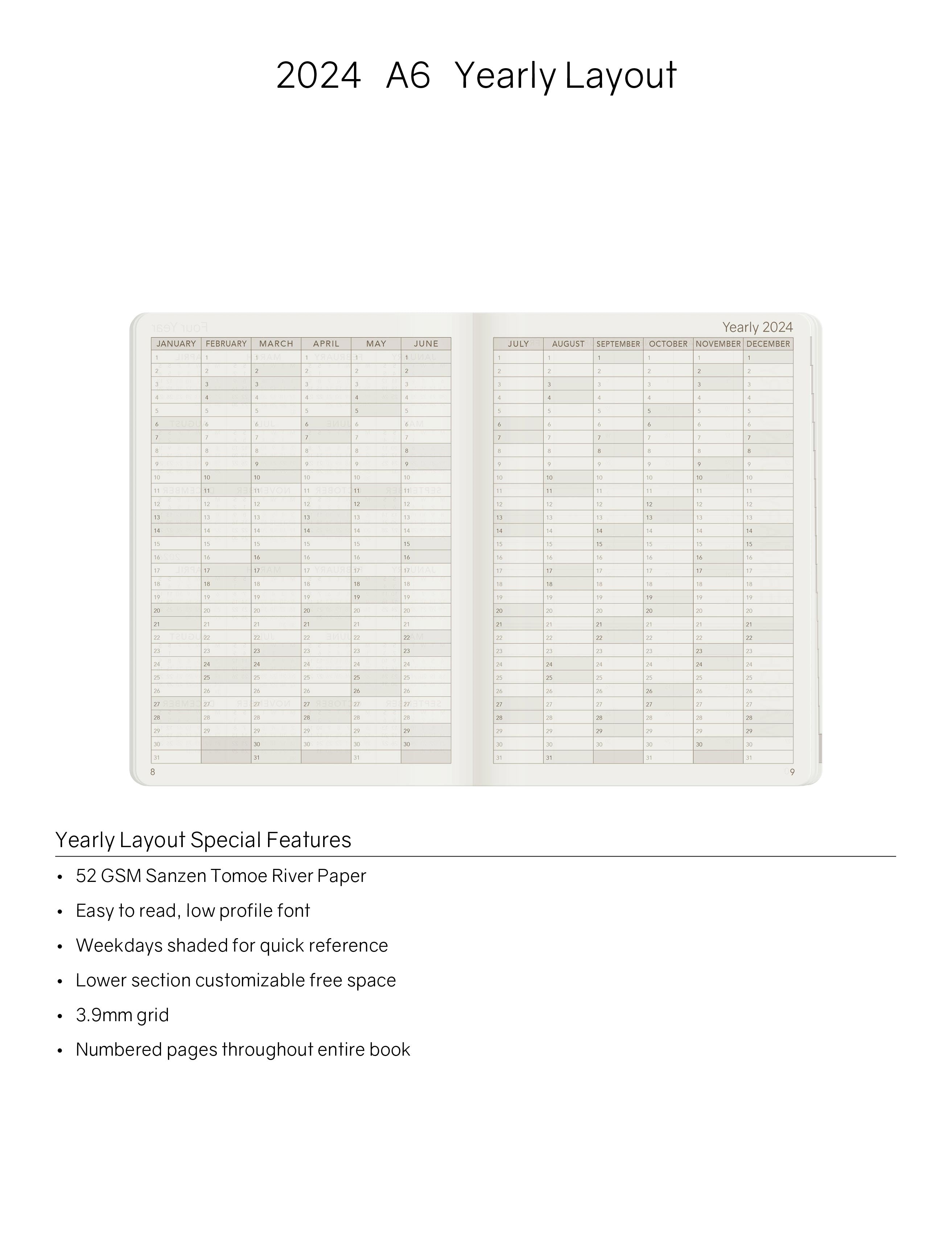 2024 A6 Weekly Planner - Alpine Lake (Blue) - 52gsm Tomoe River Paper (Stacked Weekends)