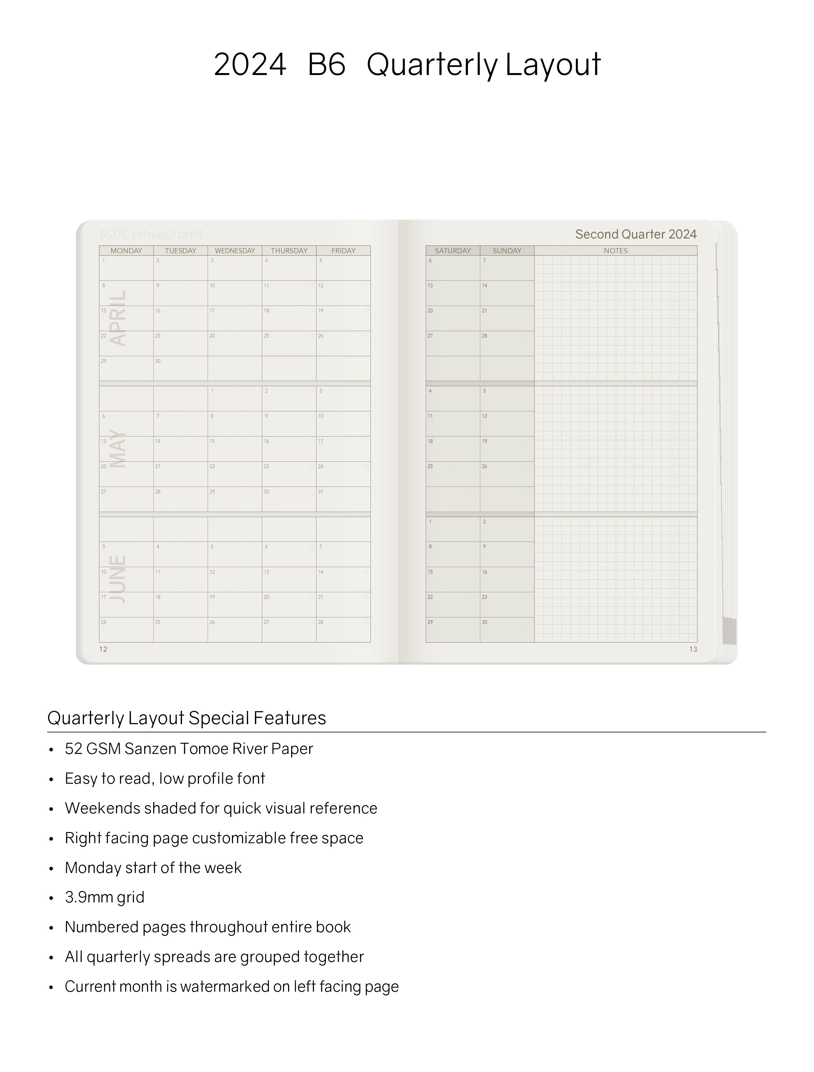 2024 B6 Weekly Planner -Midnight Sky (Black) - 52gsmTomoe River Paper (All in One)
