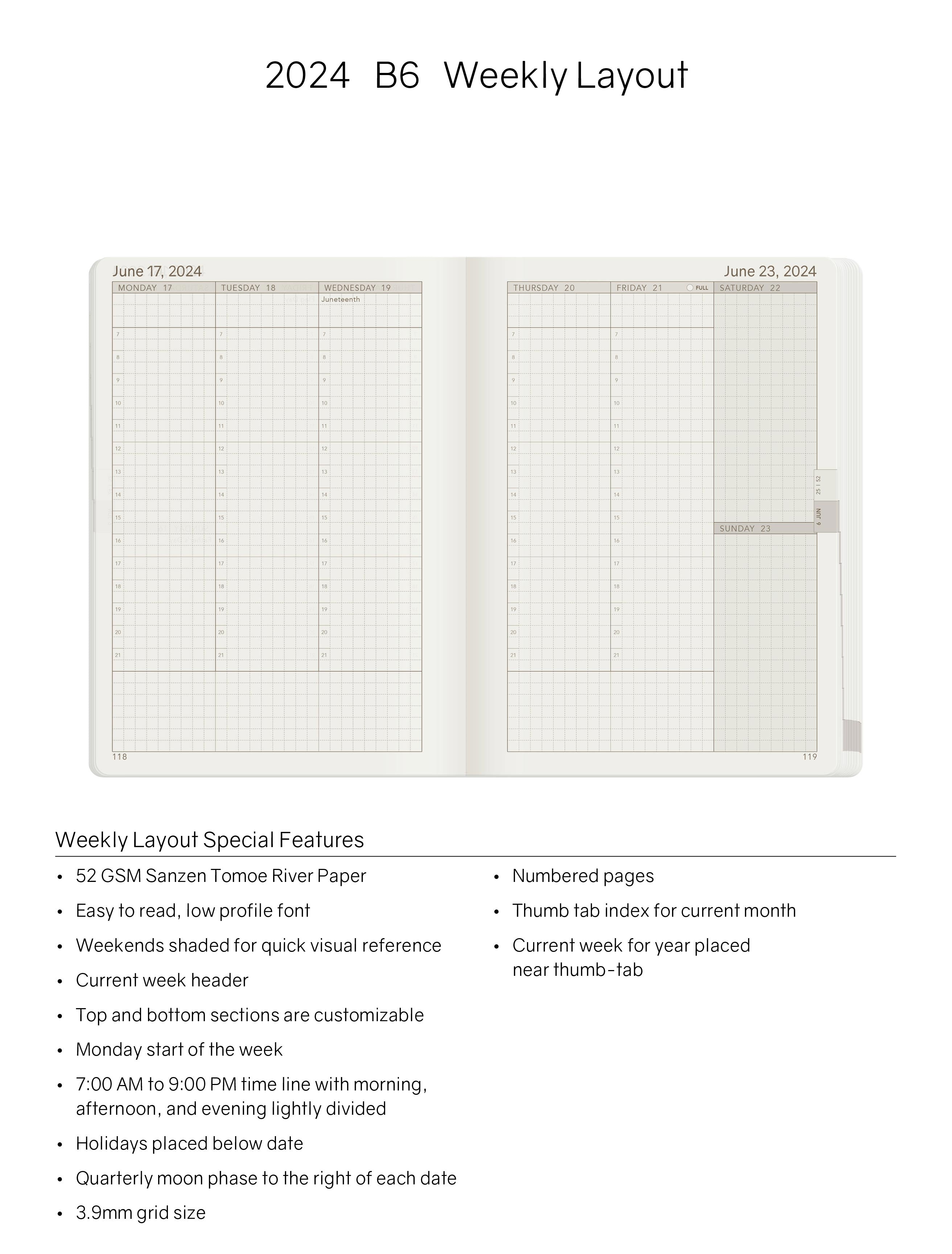 2024 B6 Weekly Planner -Alpine Lake (Blue) - 52gsm Tomoe River Paper (All in One)