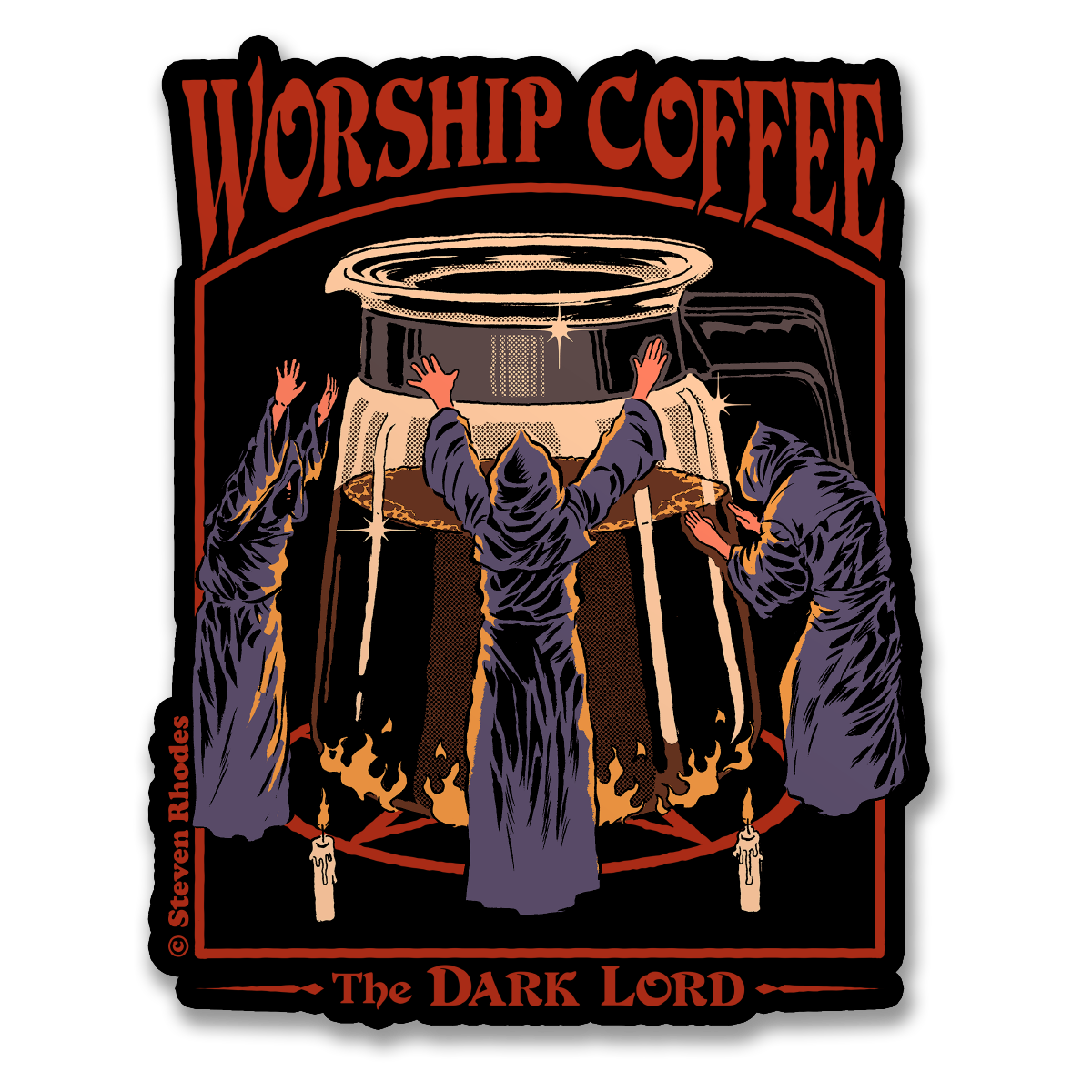 Steven Rhodes Vinyl Sticker Worship Coffee