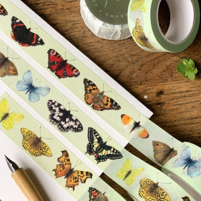 Georgiou Draws British Butterflies Washitape  Beautiful British butterflies! Originally painted with watercolours, this tape is intricately detailed and is perfect for nature and Entomology lovers. F