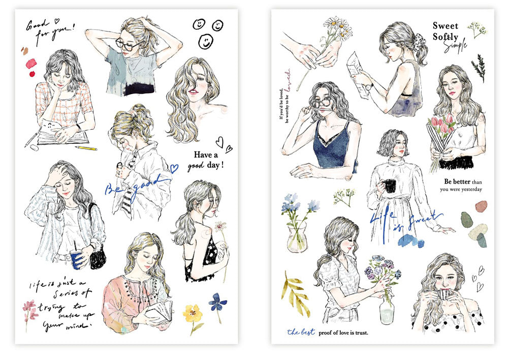 Sketch Girl Transfer Stickers - 2 sheets