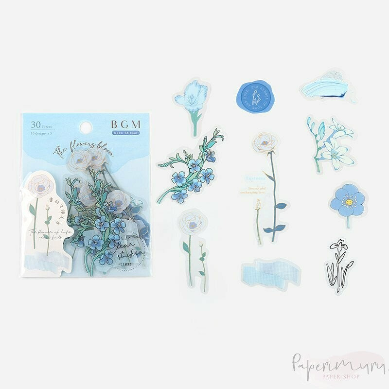 BGM PET Sticker Set Flowers Bloom Blue