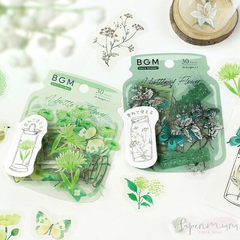 BGM PET Sticker Set Flower Blooms in a Bottle Light Green