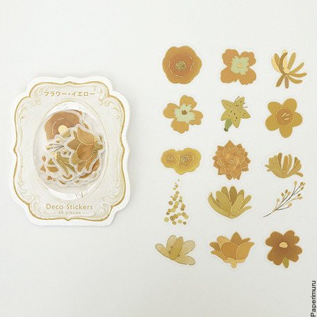 Washi Sticker Flakes Yellow Flowers Foil